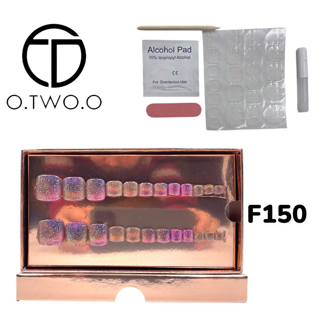 O.Two.O 24 Pcs Nails Box with Nail Glue & Adhesive Tabs,Alcohol Prep Pad,Mini Nail File,Cuticle Stick