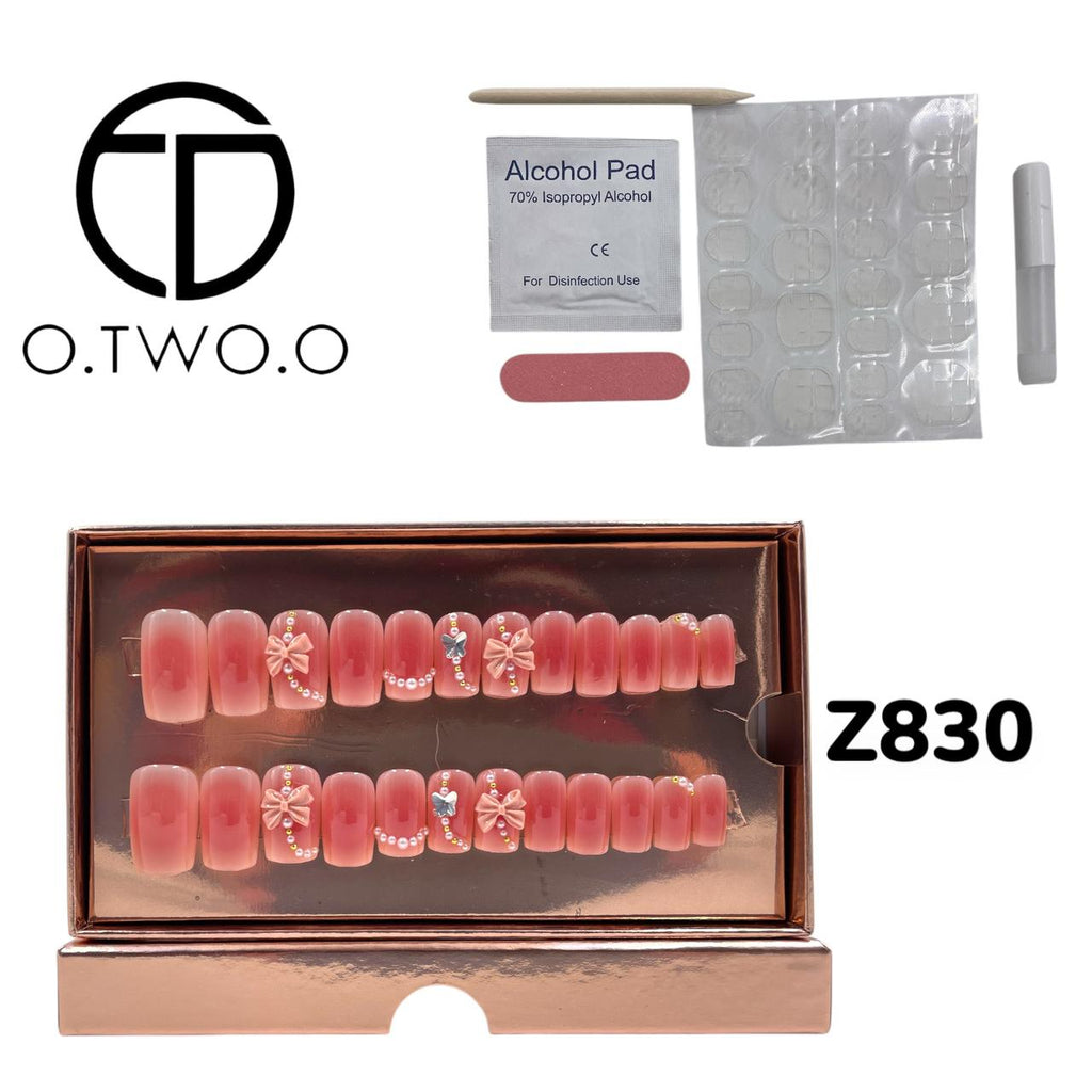 O.Two.O 24 Pcs Nails Box with Nail Glue & Adhesive Tabs,Alcohol Prep Pad,Mini Nail File,Cuticle Stick