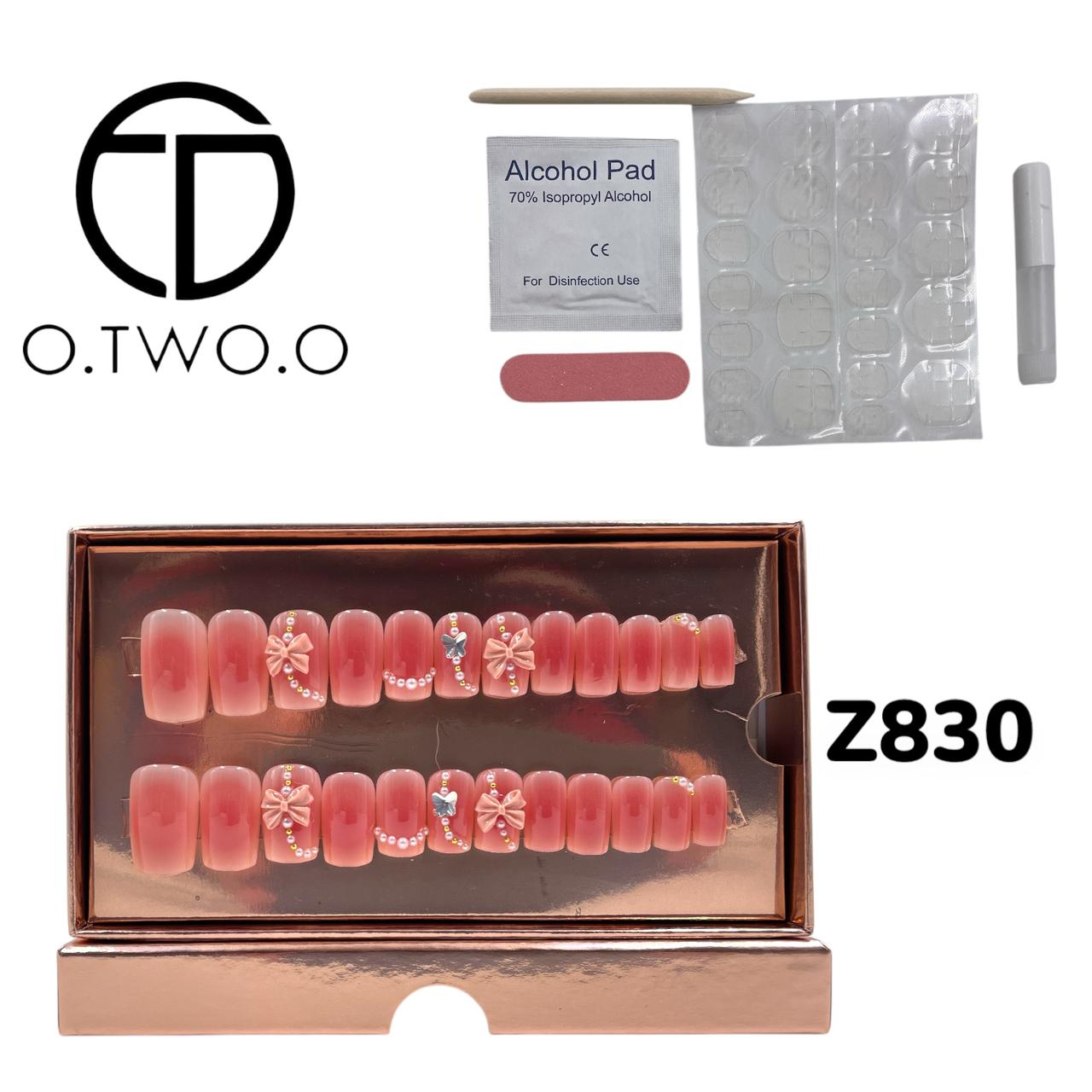 O.Two.O 24 Pcs Nails Box with Nail Glue & Adhesive Tabs,Alcohol Prep Pad,Mini Nail File,Cuticle Stick