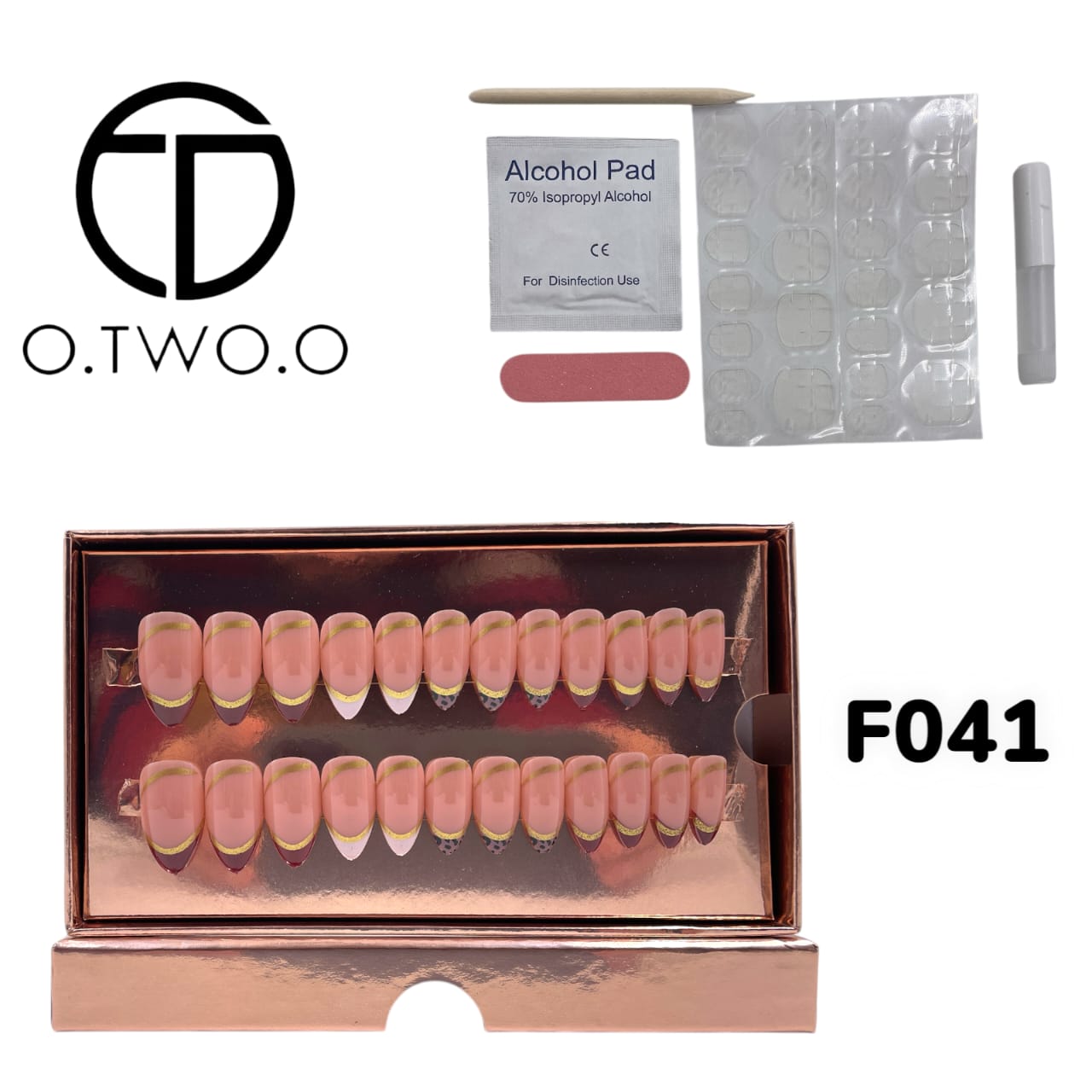 O.Two.O 24 Pcs Nails Box with Nail Glue & Adhesive Tabs,Alcohol Prep Pad,Mini Nail File,Cuticle Stick