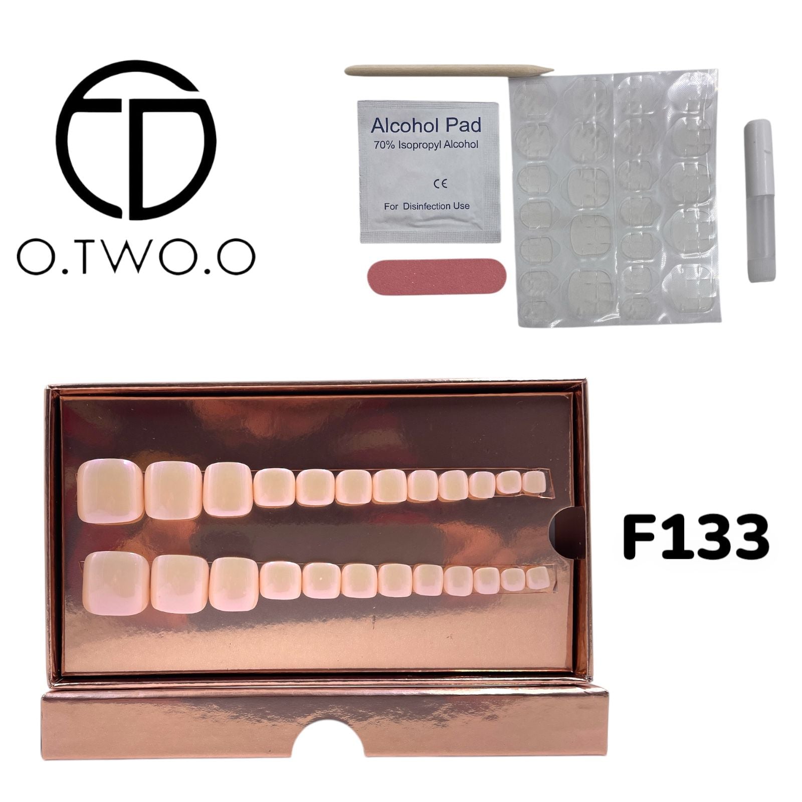 O.Two.O 24 Pcs Nails Box with Nail Glue & Adhesive Tabs,Alcohol Prep Pad,Mini Nail File,Cuticle Stick