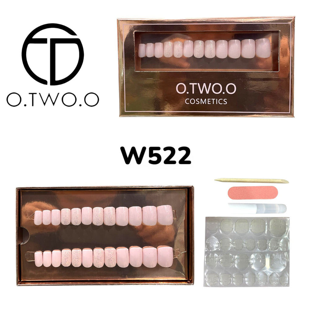 O.Two.O 24 Pcs Nails Box with Nail Glue & Adhesive Tabs,Alcohol Prep Pad,Mini Nail File,Cuticle Stick