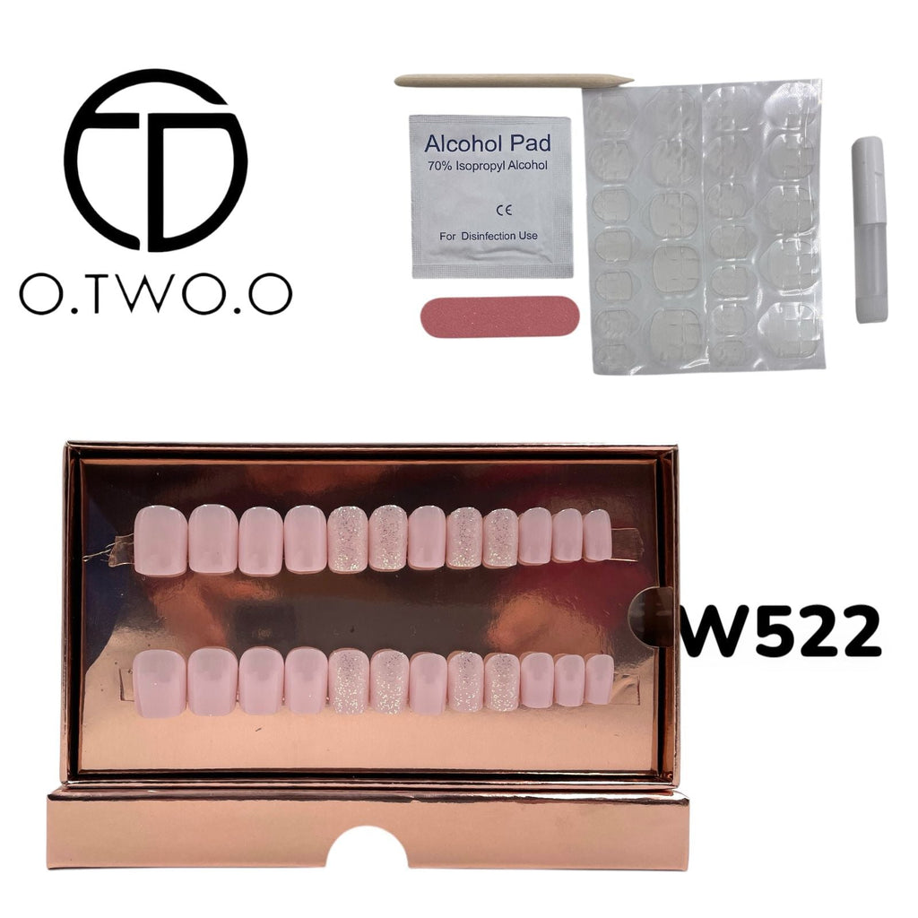 O.Two.O 24 Pcs Nails Box with Nail Glue & Adhesive Tabs,Alcohol Prep Pad,Mini Nail File,Cuticle Stick