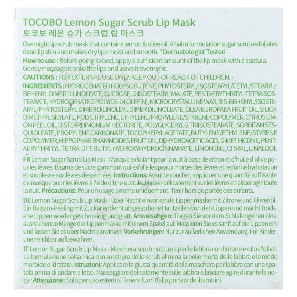 Tocobo Lemon Sugar Scrub Lip Mask, 20 ml