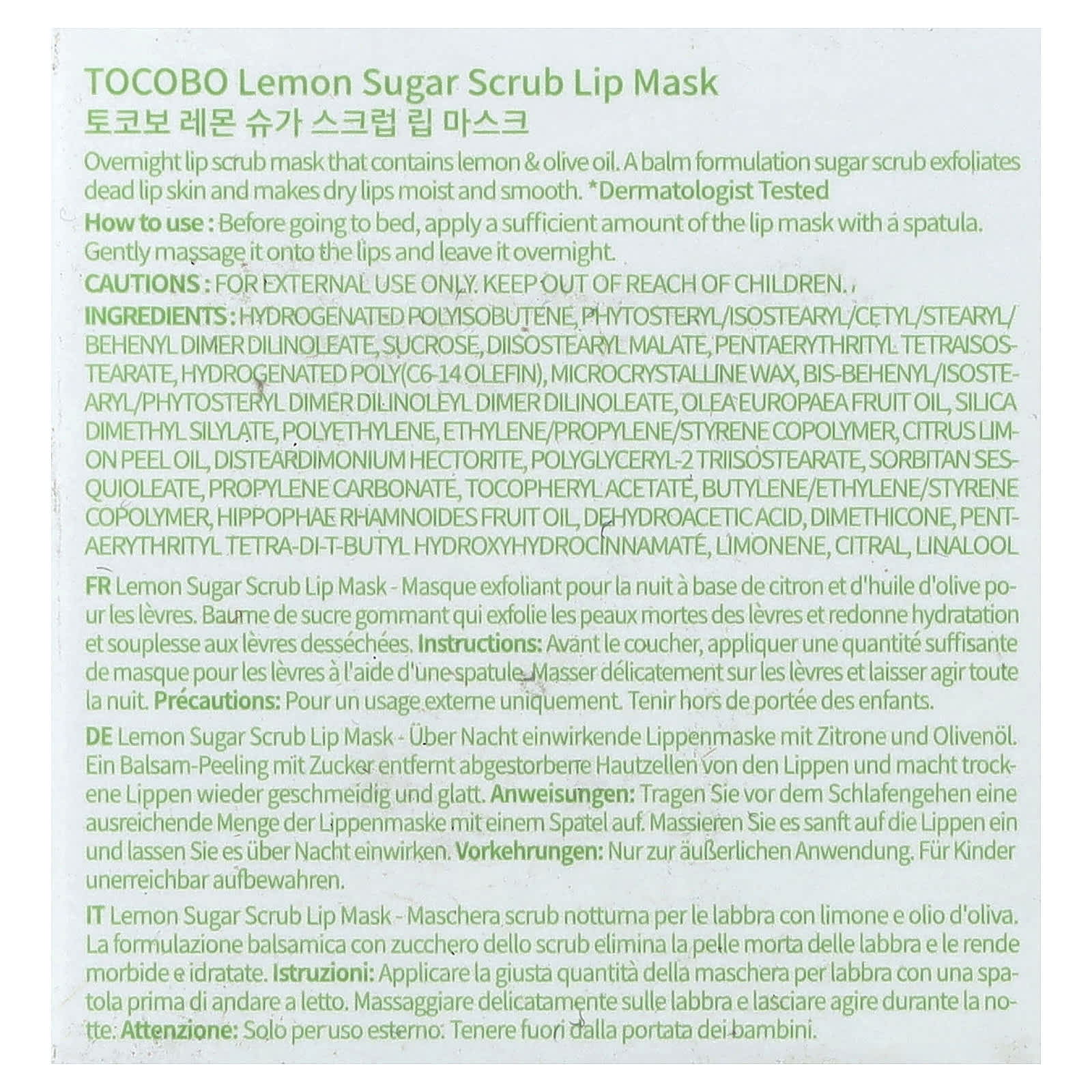 Tocobo Lemon Sugar Scrub Lip Mask, 20 ml