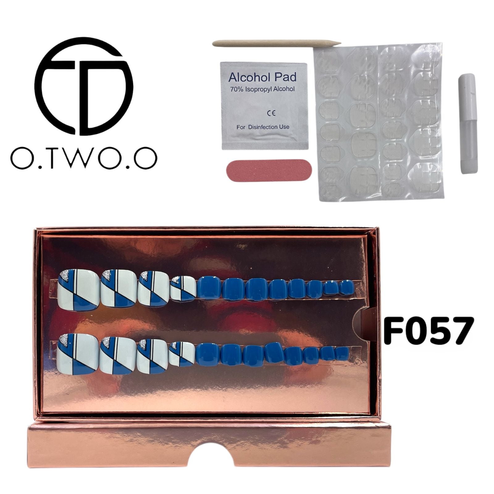 O.Two.O 24 Pcs Nails Box with Nail Glue & Adhesive Tabs,Alcohol Prep Pad,Mini Nail File,Cuticle Stick