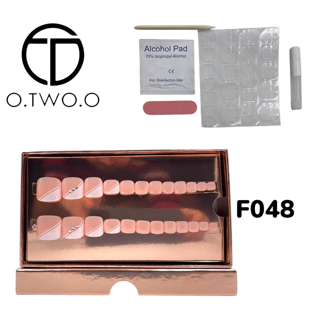 O.Two.O 24 Pcs Nails Box with Nail Glue & Adhesive Tabs,Alcohol Prep Pad,Mini Nail File,Cuticle Stick