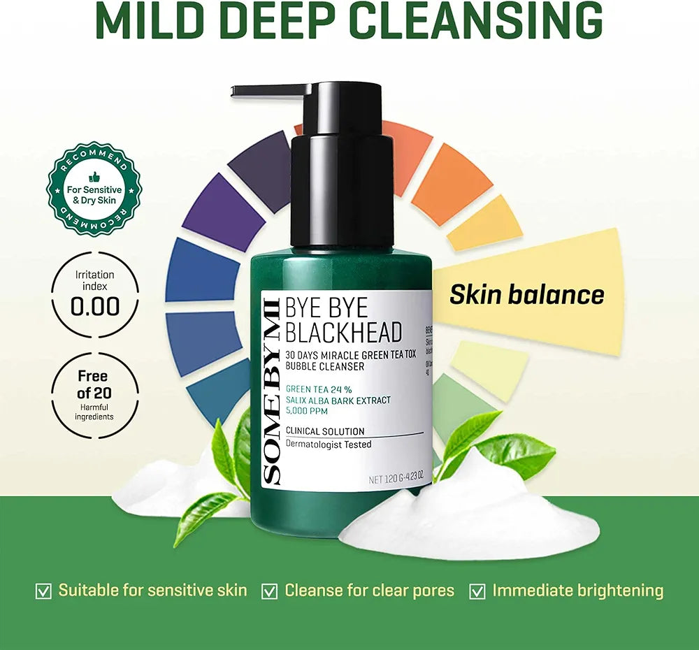 Some By Mi Bye Bye Blackhead 30 Days Miracle Green Tea tox Bubble Cleanser