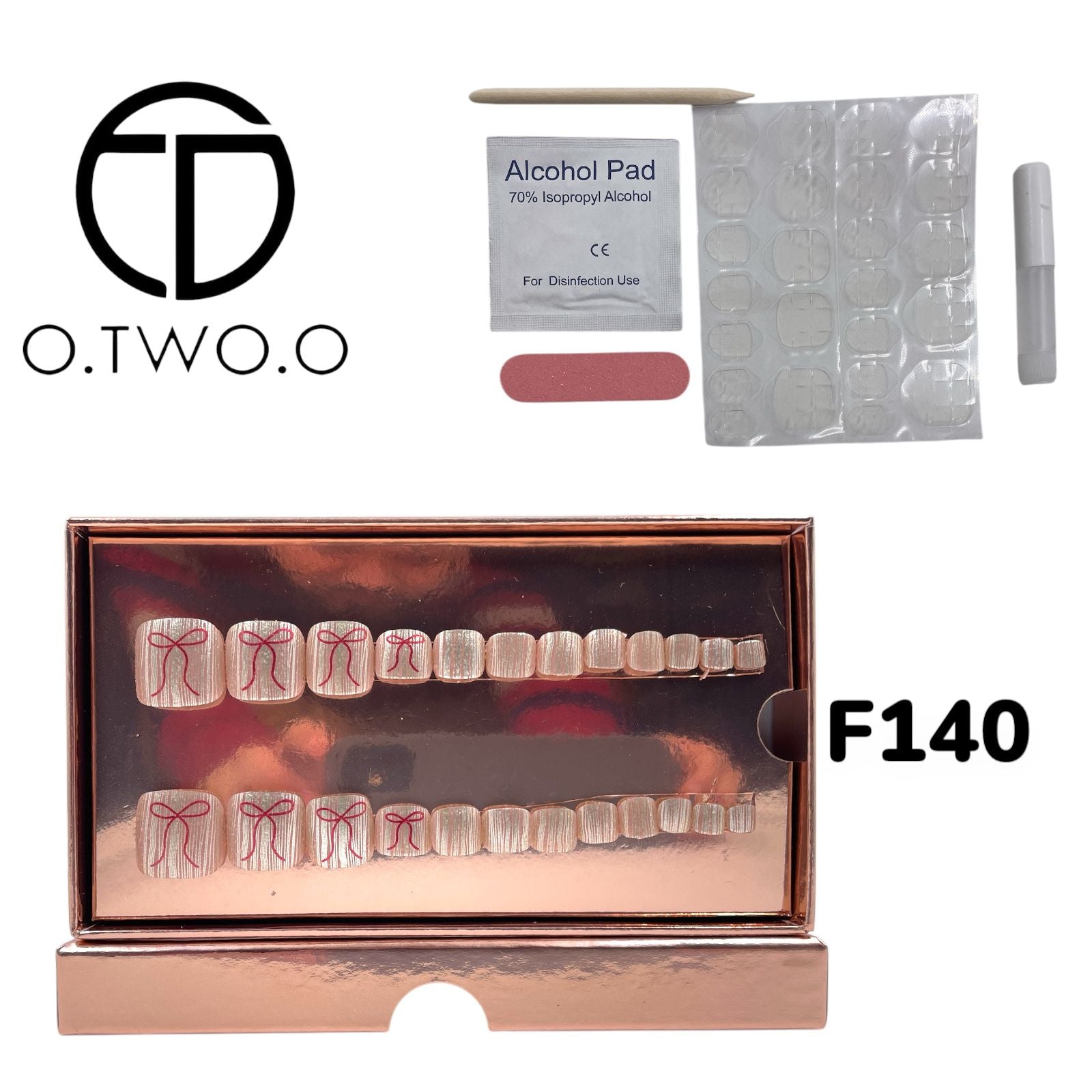 O.Two.O 24 Pcs Nails Box with Nail Glue & Adhesive Tabs,Alcohol Prep Pad,Mini Nail File,Cuticle Stick