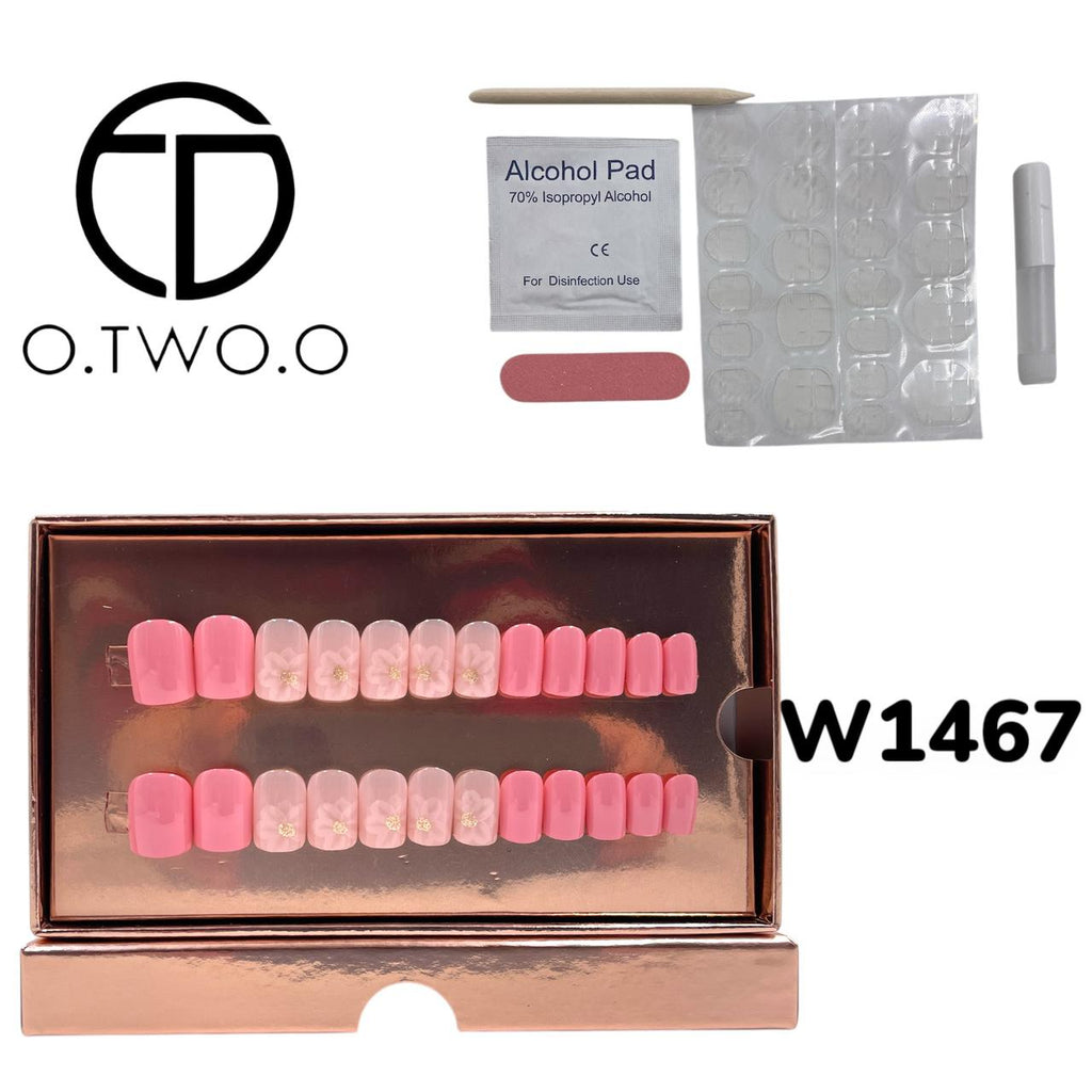O.Two.O 24 Pcs Nails Box with Nail Glue & Adhesive Tabs,Alcohol Prep Pad,Mini Nail File,Cuticle Stick