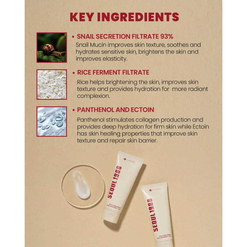 K-Secret SEOUL 1988 Cream Snail Mucin 93% + Rice - 100ml