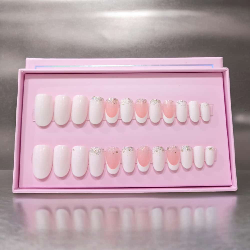O.Two.O 24 Pcs Nails Box with Nail Glue & Adhesive Tabs,Alcohol Prep Pad,Mini Nail File,Cuticle Stick