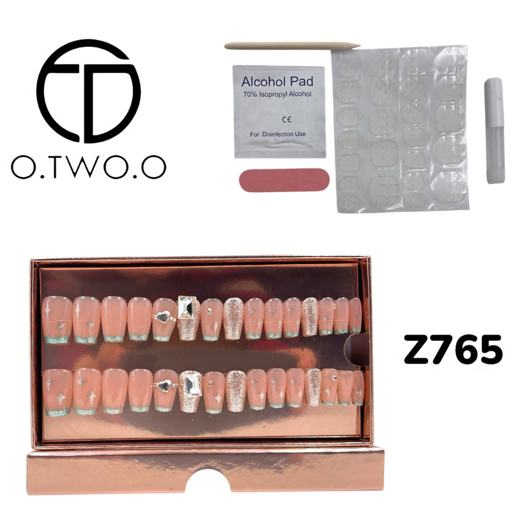 O.Two.O 24 Pcs Nails Box with Nail Glue & Adhesive Tabs,Alcohol Prep Pad,Mini Nail File,Cuticle Stick