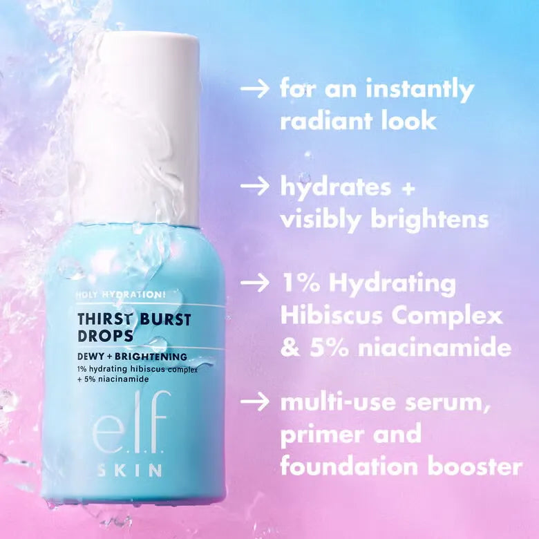 Elf SKIN Holy Hydration! Thirst Burst Drops, Serum For A Radiant Complexion Instantly & Over Time, Made With Hyaluronic Acid