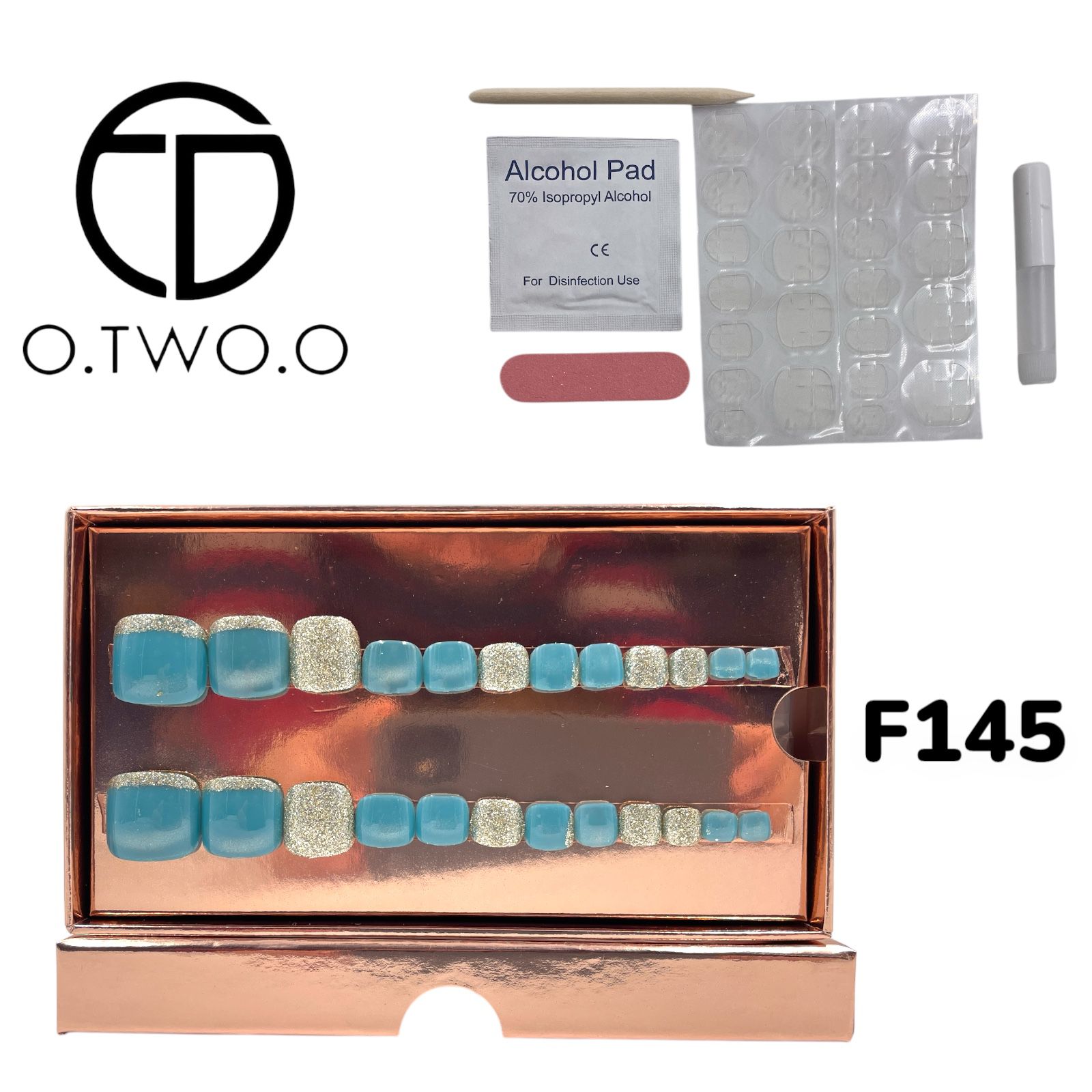 O.Two.O 24 Pcs Nails Box with Nail Glue & Adhesive Tabs,Alcohol Prep Pad,Mini Nail File,Cuticle Stick