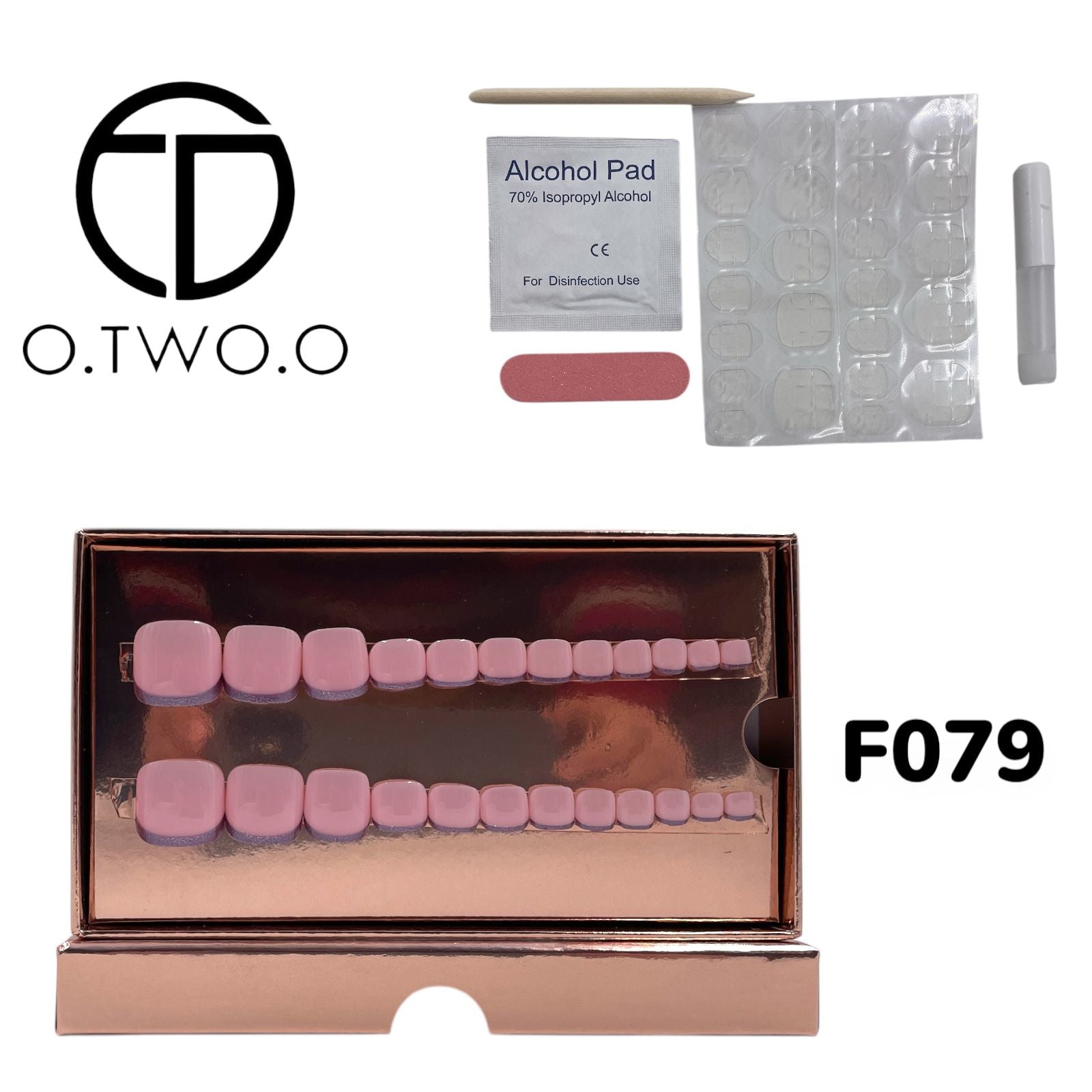O.Two.O 24 Pcs Nails Box with Nail Glue & Adhesive Tabs,Alcohol Prep Pad,Mini Nail File,Cuticle Stick