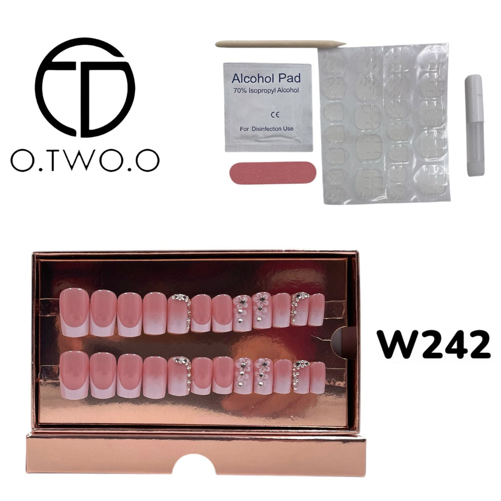 O.Two.O 24 Pcs Nails Box with Nail Glue & Adhesive Tabs,Alcohol Prep Pad,Mini Nail File,Cuticle Stick