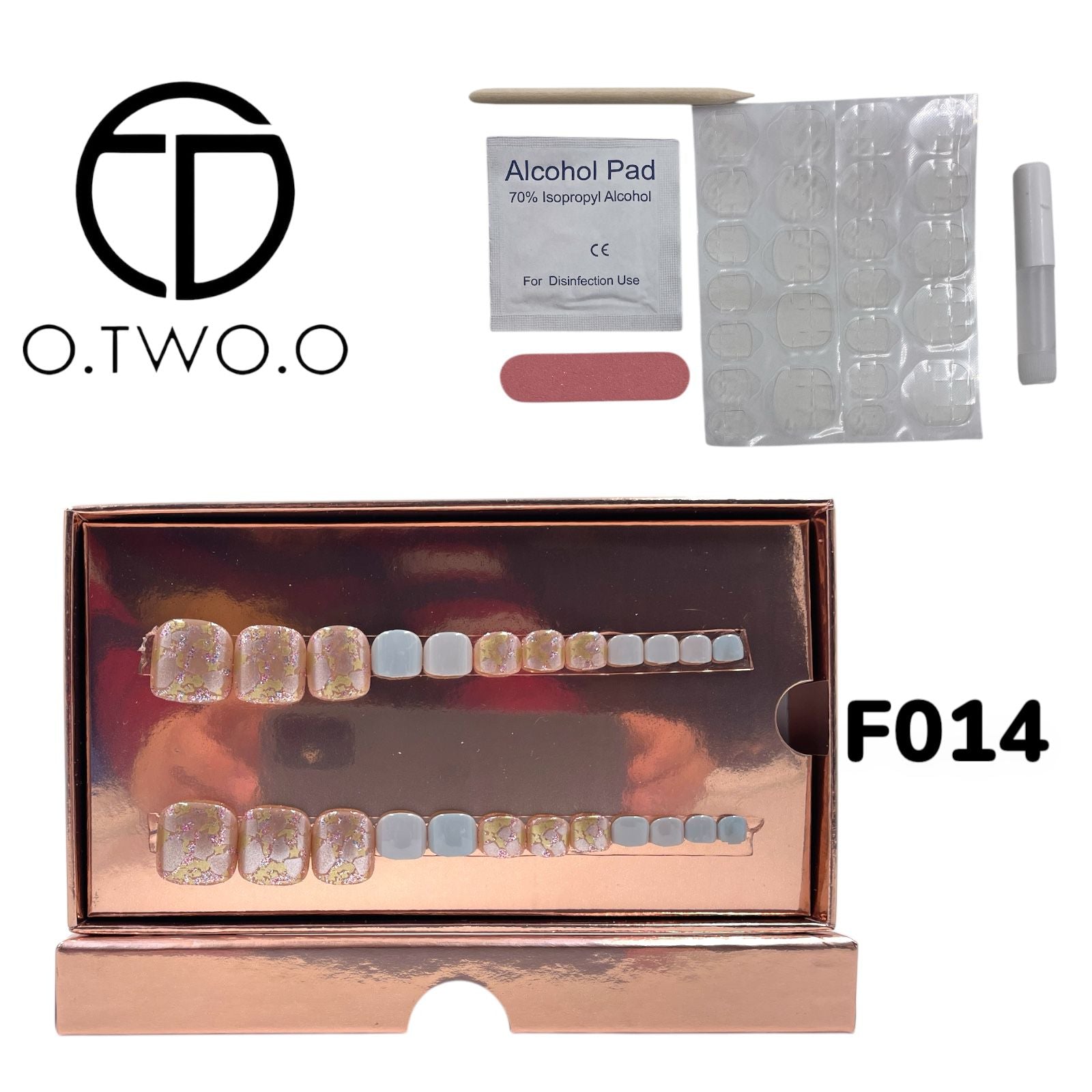 O.Two.O 24 Pcs Nails Box with Nail Glue & Adhesive Tabs,Alcohol Prep Pad,Mini Nail File,Cuticle Stick