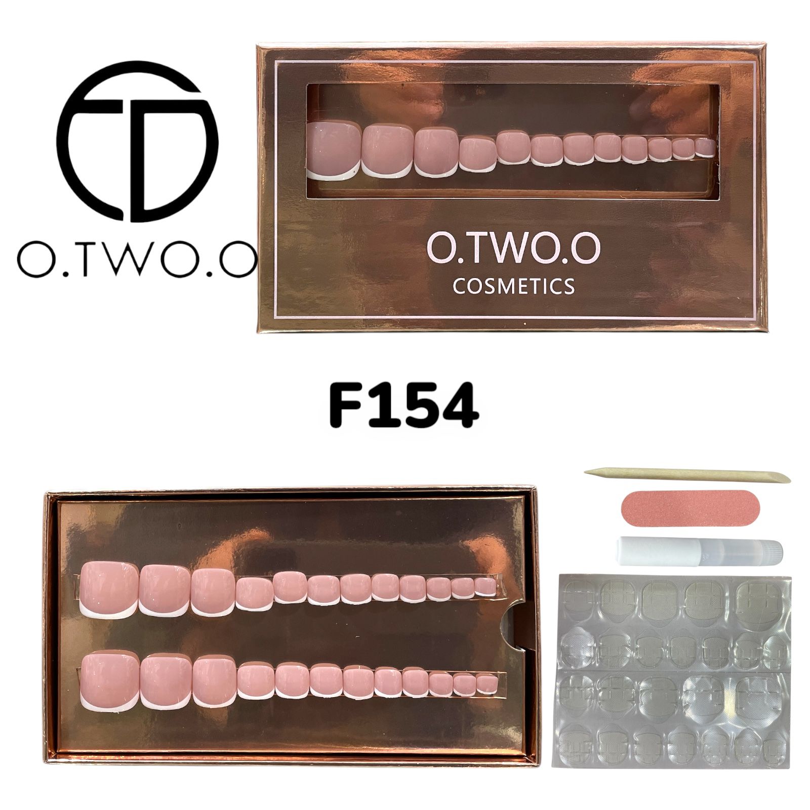 O.Two.O 24 Pcs Nails Box with Nail Glue & Adhesive Tabs,Alcohol Prep Pad,Mini Nail File,Cuticle Stick