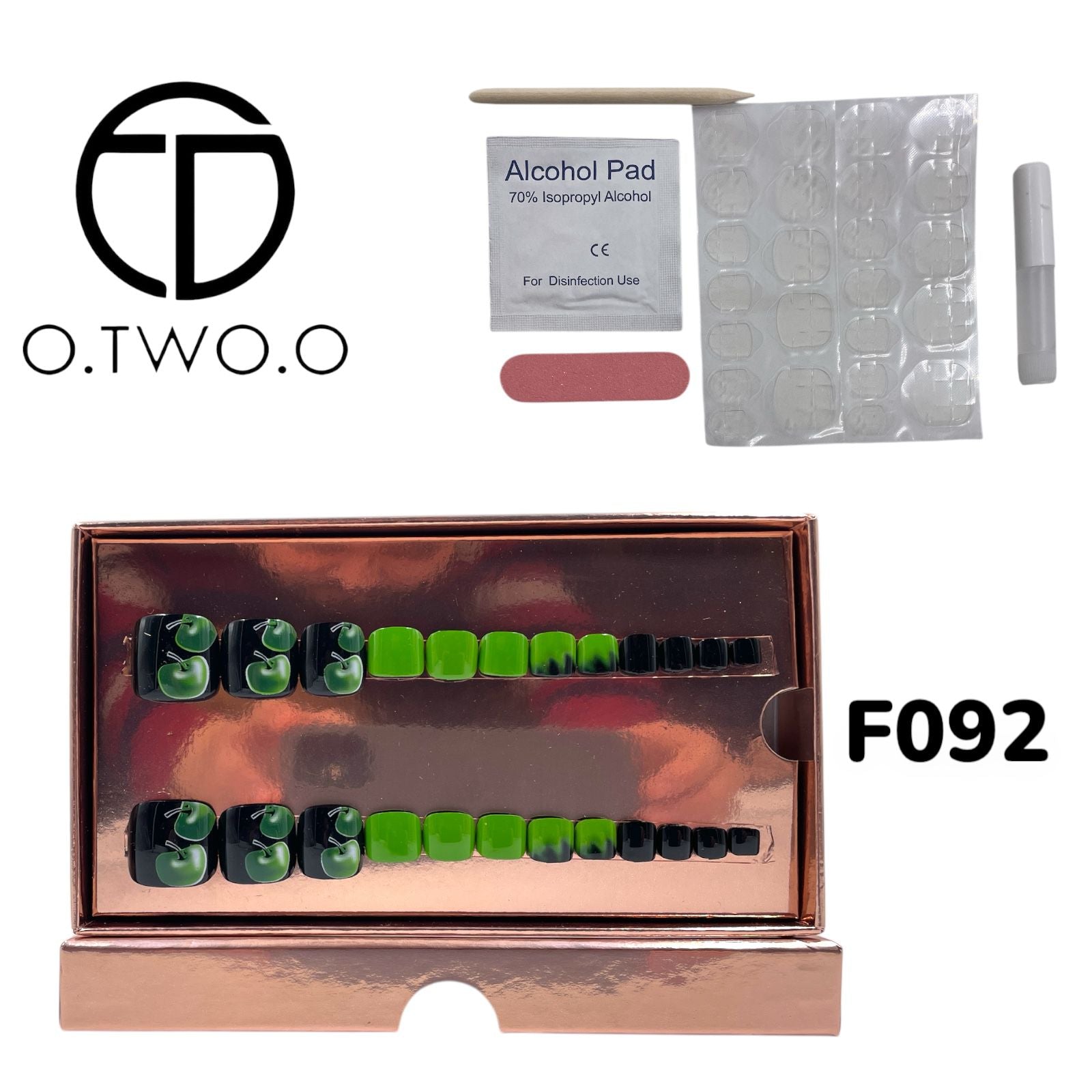 O.Two.O 24 Pcs Nails Box with Nail Glue & Adhesive Tabs,Alcohol Prep Pad,Mini Nail File,Cuticle Stick
