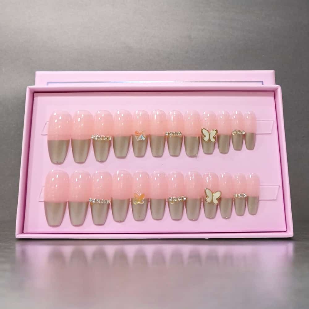 O.Two.O 24 Pcs Nails Box with Nail Glue & Adhesive Tabs,Alcohol Prep Pad,Mini Nail File,Cuticle Stick