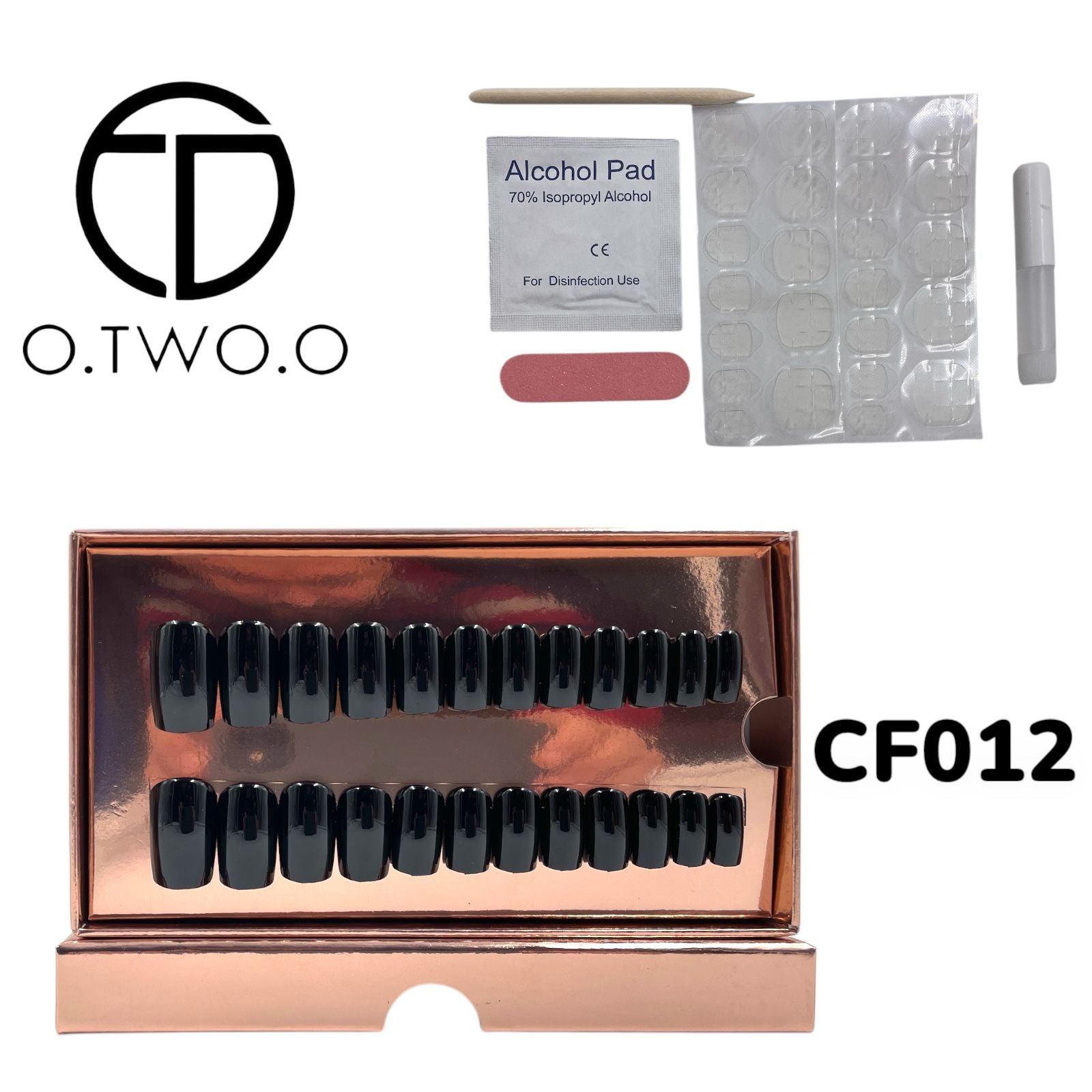 O.Two.O 24 Pcs Nails Box with Nail Glue & Adhesive Tabs,Alcohol Prep Pad,Mini Nail File,Cuticle Stick