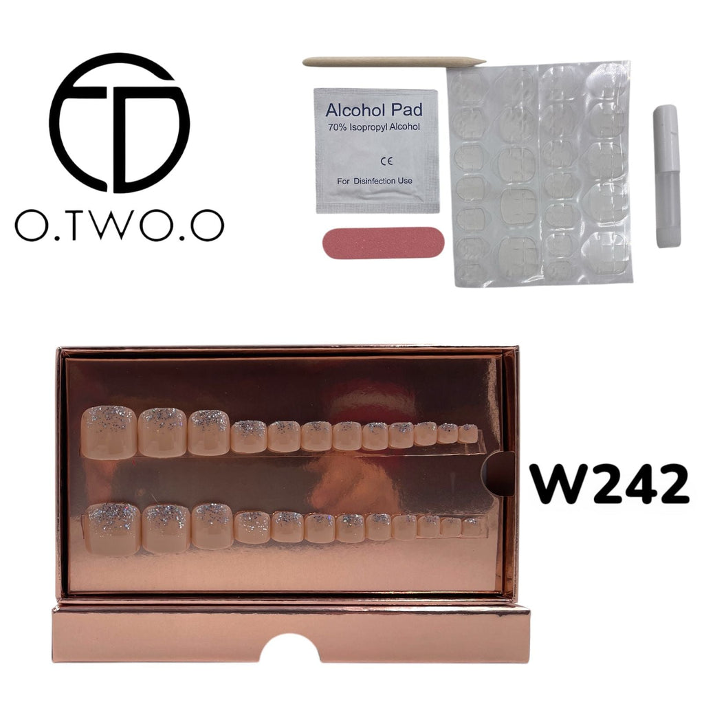 O.Two.O 24 Pcs Nails Box with Nail Glue & Adhesive Tabs,Alcohol Prep Pad,Mini Nail File,Cuticle Stick