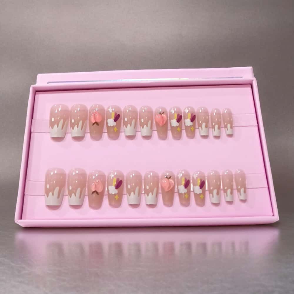 O.Two.O 24 Pcs Nails Box with Nail Glue & Adhesive Tabs,Alcohol Prep Pad,Mini Nail File,Cuticle Stick