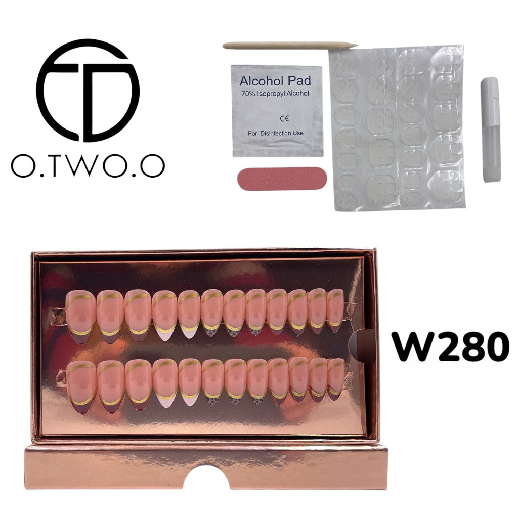 O.Two.O 24 Pcs Nails Box with Nail Glue & Adhesive Tabs,Alcohol Prep Pad,Mini Nail File,Cuticle Stick