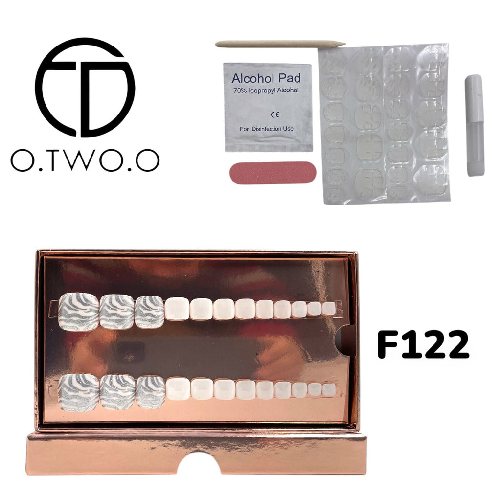 O.Two.O 24 Pcs Nails Box with Nail Glue & Adhesive Tabs,Alcohol Prep Pad,Mini Nail File,Cuticle Stick