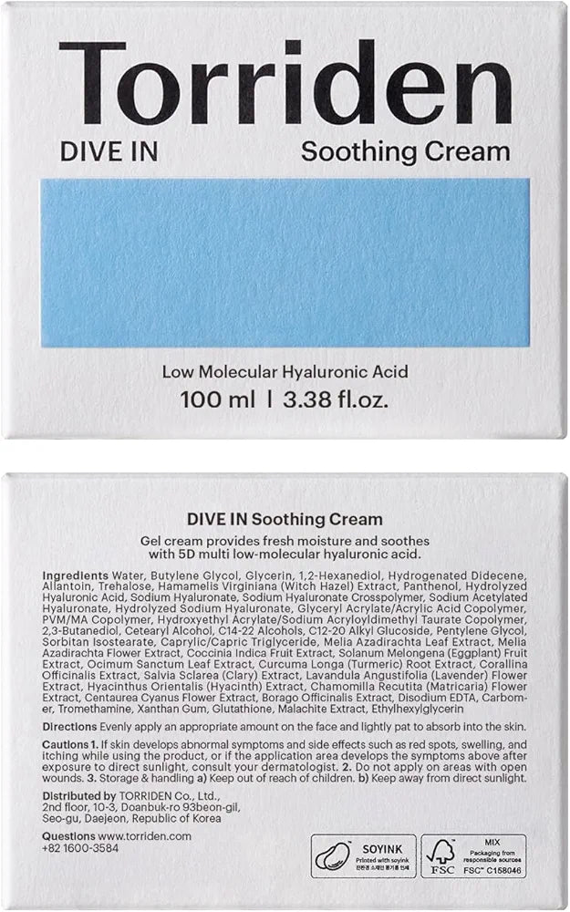 Torriden DIVE IN Hyaluronic Acid Soothing Cream 100ml