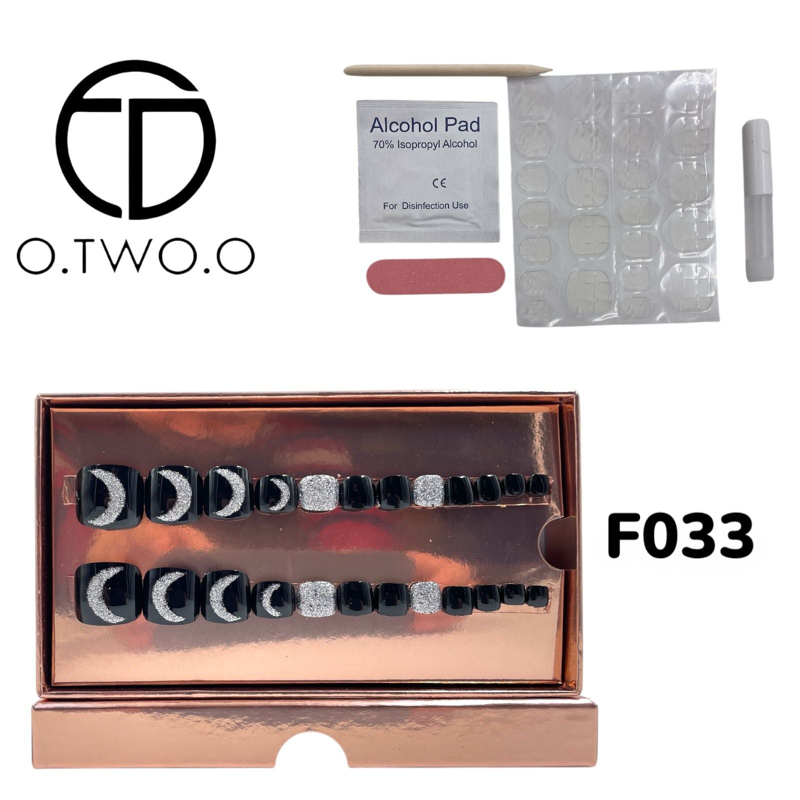 O.Two.O 24 Pcs Nails Box with Nail Glue & Adhesive Tabs,Alcohol Prep Pad,Mini Nail File,Cuticle Stick