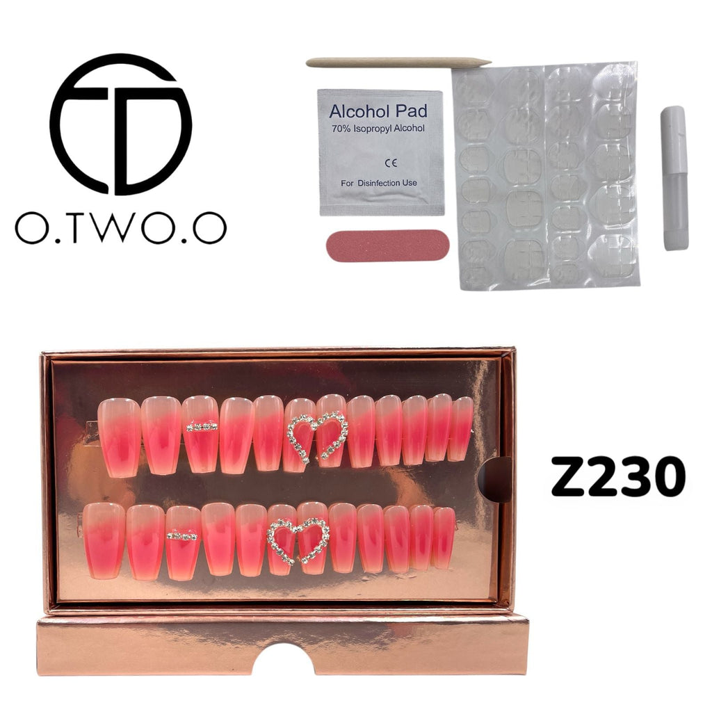 O.Two.O 24 Pcs Nails Box with Nail Glue & Adhesive Tabs,Alcohol Prep Pad,Mini Nail File,Cuticle Stick
