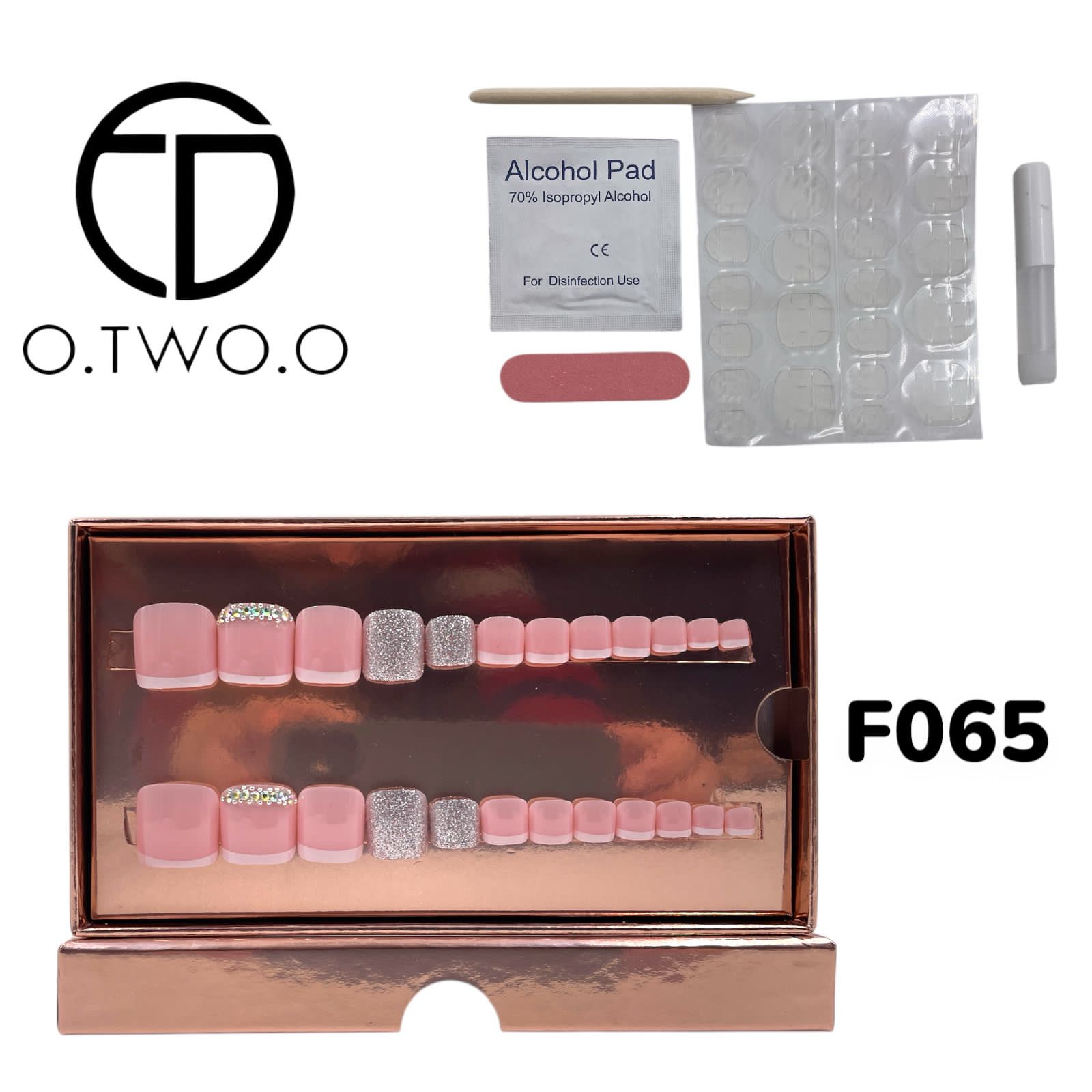 O.Two.O 24 Pcs Nails Box with Nail Glue & Adhesive Tabs,Alcohol Prep Pad,Mini Nail File,Cuticle Stick