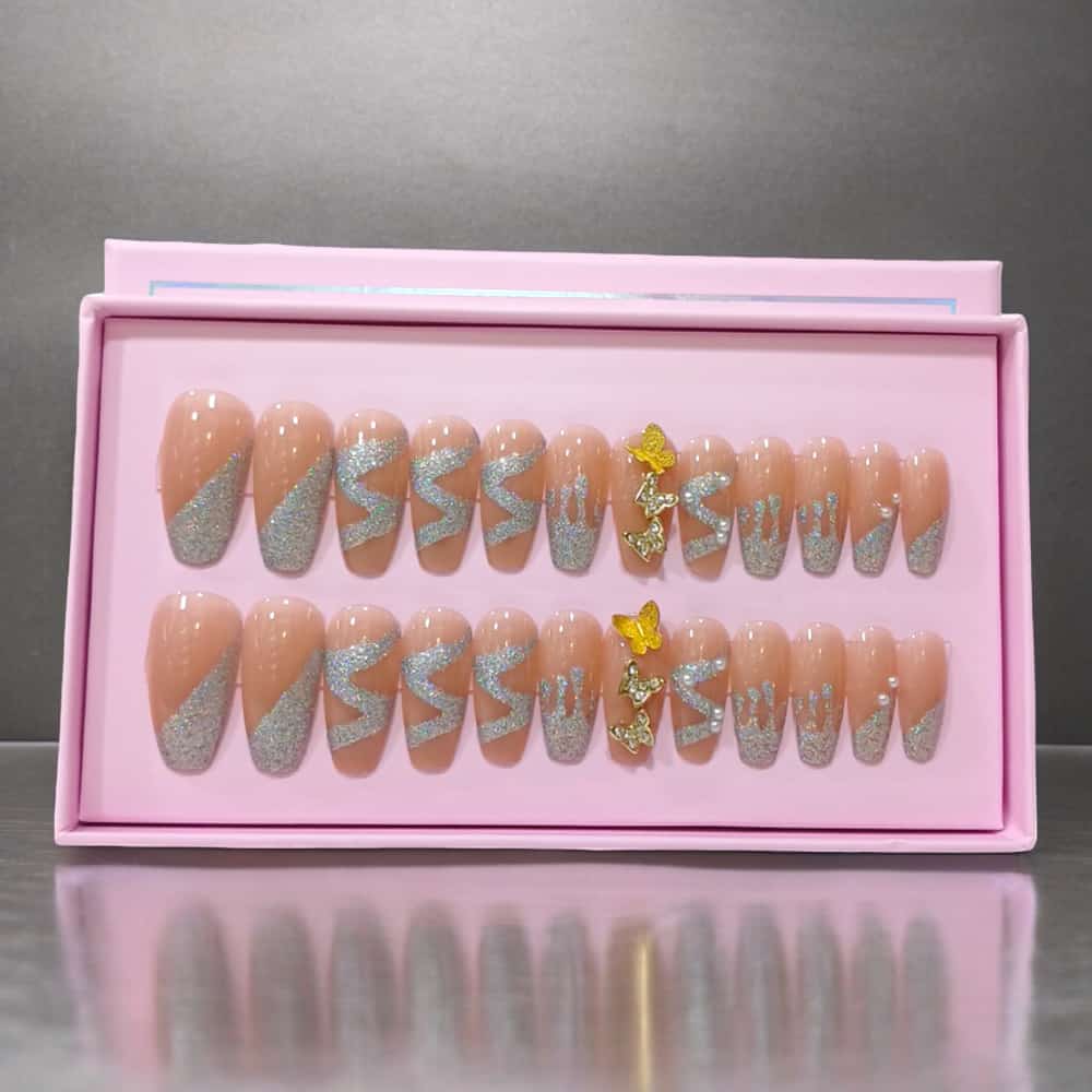 O.Two.O 24 Pcs Nails Box with Nail Glue & Adhesive Tabs,Alcohol Prep Pad,Mini Nail File,Cuticle Stick