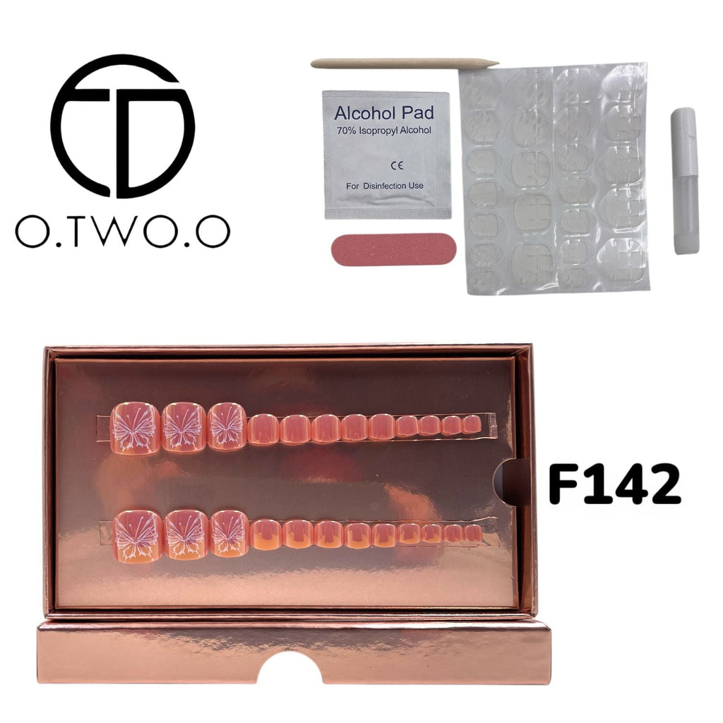 O.Two.O 24 Pcs Nails Box with Nail Glue & Adhesive Tabs,Alcohol Prep Pad,Mini Nail File,Cuticle Stick