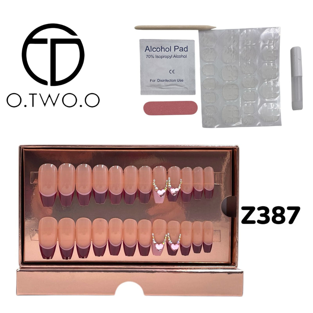 O.Two.O 24 Pcs Nails Box with Nail Glue & Adhesive Tabs,Alcohol Prep Pad,Mini Nail File,Cuticle Stick