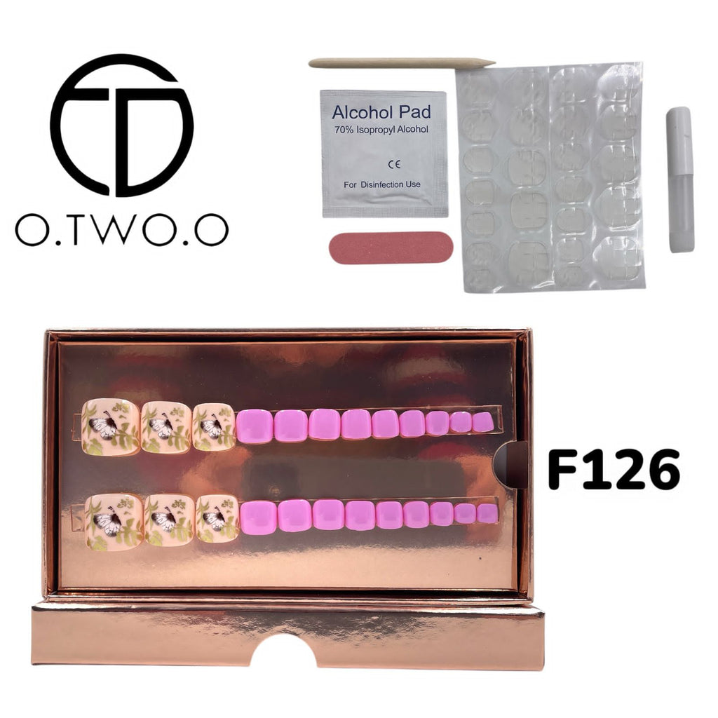 O.Two.O 24 Pcs Nails Box with Nail Glue & Adhesive Tabs,Alcohol Prep Pad,Mini Nail File,Cuticle Stick