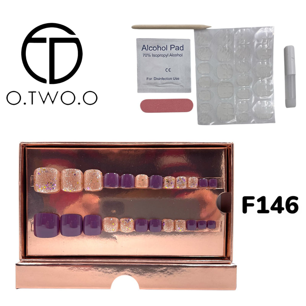 O.Two.O 24 Pcs Nails Box with Nail Glue & Adhesive Tabs,Alcohol Prep Pad,Mini Nail File,Cuticle Stick