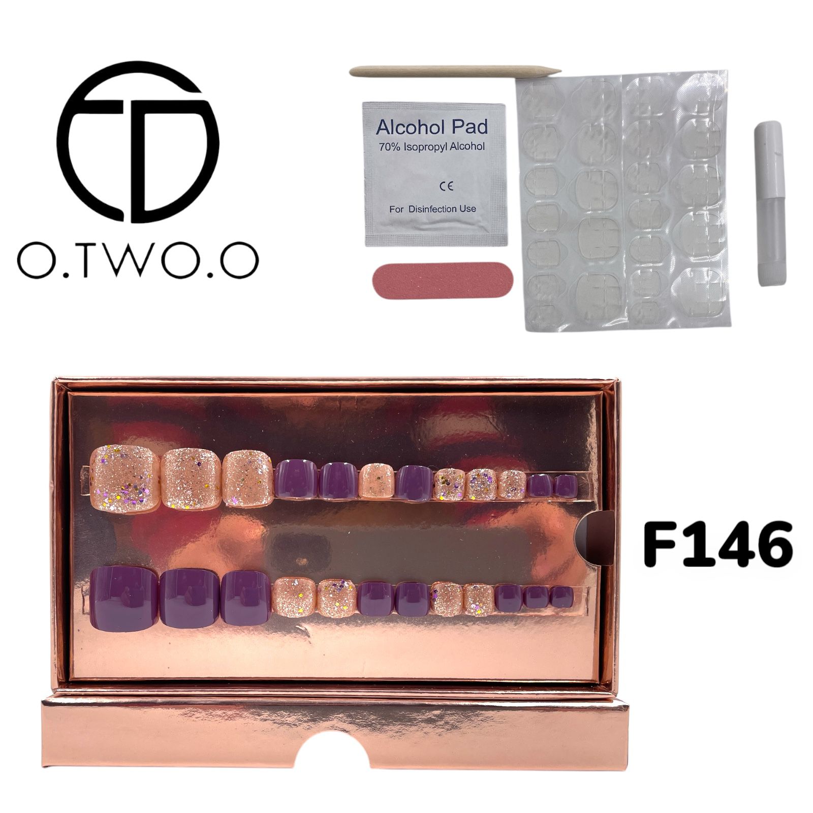O.Two.O 24 Pcs Nails Box with Nail Glue & Adhesive Tabs,Alcohol Prep Pad,Mini Nail File,Cuticle Stick