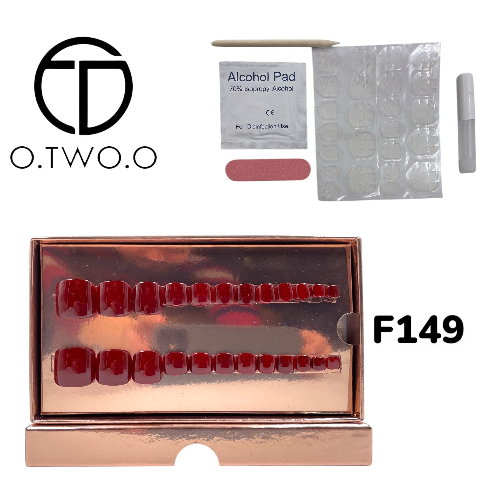 O.Two.O 24 Pcs Nails Box with Nail Glue & Adhesive Tabs,Alcohol Prep Pad,Mini Nail File,Cuticle Stick