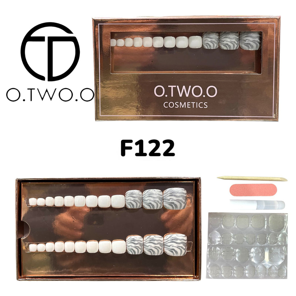 O.Two.O 24 Pcs Nails Box with Nail Glue & Adhesive Tabs,Alcohol Prep Pad,Mini Nail File,Cuticle Stick