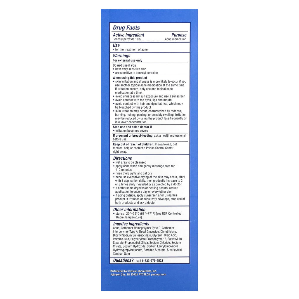 Panoxyl Acne Foaming Wash (10% Benzoyl Peroxide ). 156 Grams