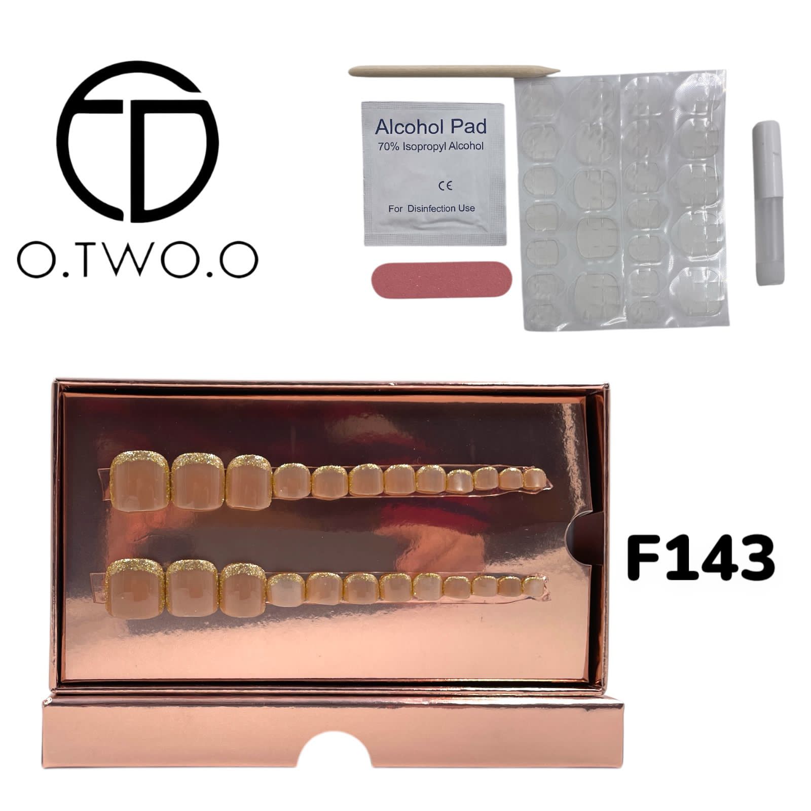 O.Two.O 24 Pcs Nails Box with Nail Glue & Adhesive Tabs,Alcohol Prep Pad,Mini Nail File,Cuticle Stick