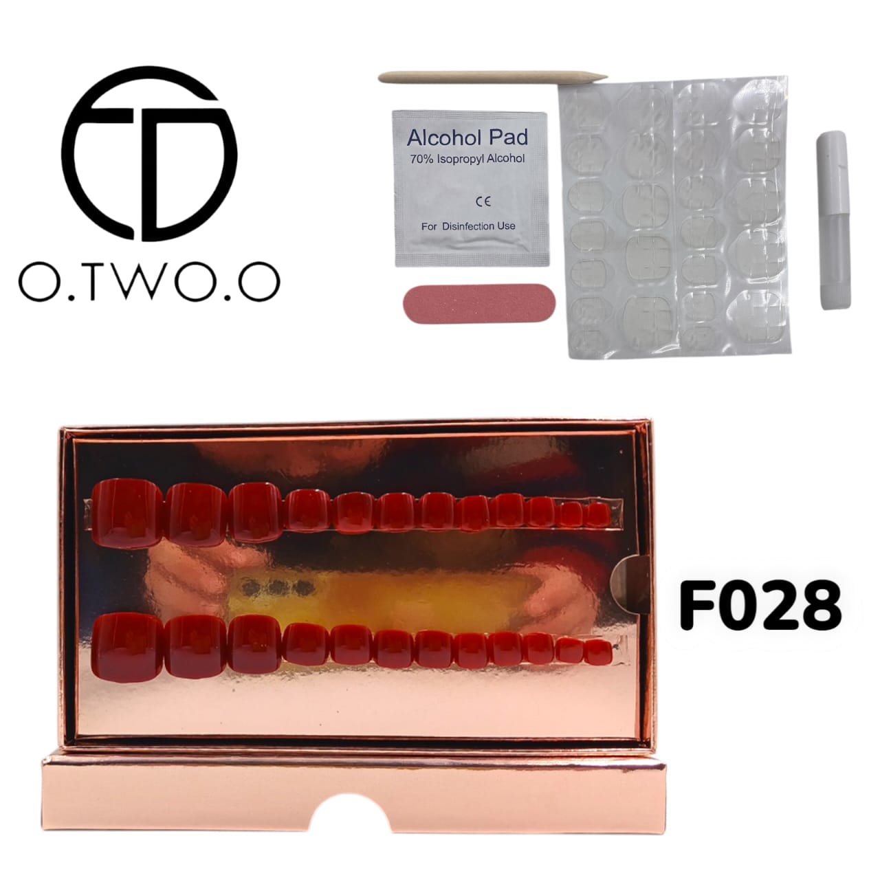 O.Two.O 24 Pcs Nails Box with Nail Glue & Adhesive Tabs,Alcohol Prep Pad,Mini Nail File,Cuticle Stick