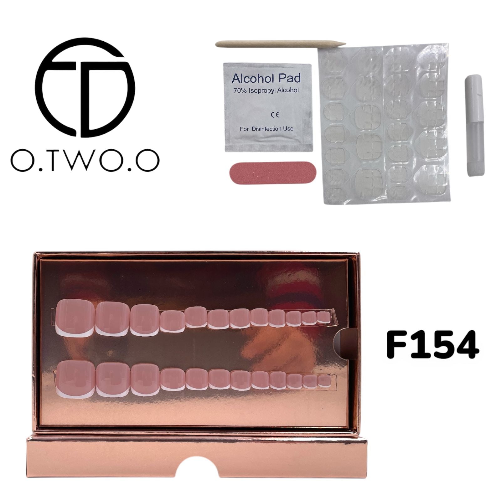 O.Two.O 24 Pcs Nails Box with Nail Glue & Adhesive Tabs,Alcohol Prep Pad,Mini Nail File,Cuticle Stick