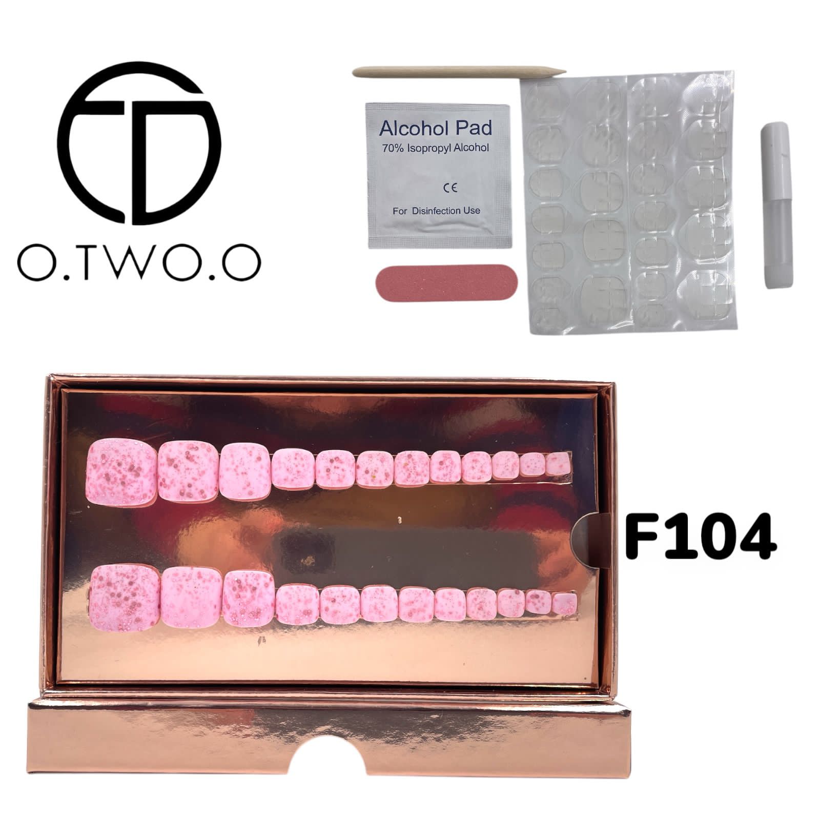O.Two.O 24 Pcs Nails Box with Nail Glue & Adhesive Tabs,Alcohol Prep Pad,Mini Nail File,Cuticle Stick