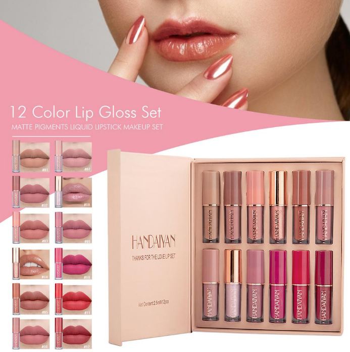 HANDAIYAN 12 Colors Matte Liquid Lipgloss Lipstick Set