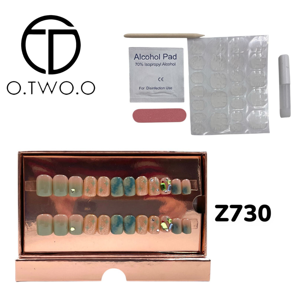 O.Two.O 24 Pcs Nails Box with Nail Glue & Adhesive Tabs,Alcohol Prep Pad,Mini Nail File,Cuticle Stick