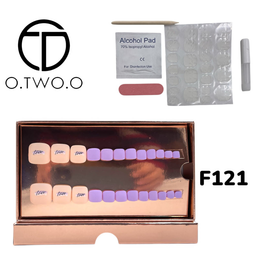 O.Two.O 24 Pcs Nails Box with Nail Glue & Adhesive Tabs,Alcohol Prep Pad,Mini Nail File,Cuticle Stick